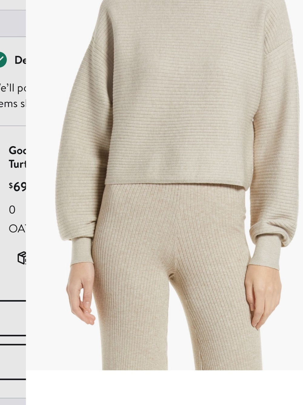 Good American Wide Rib Crop Turtleneck Sweater in Oatmeal